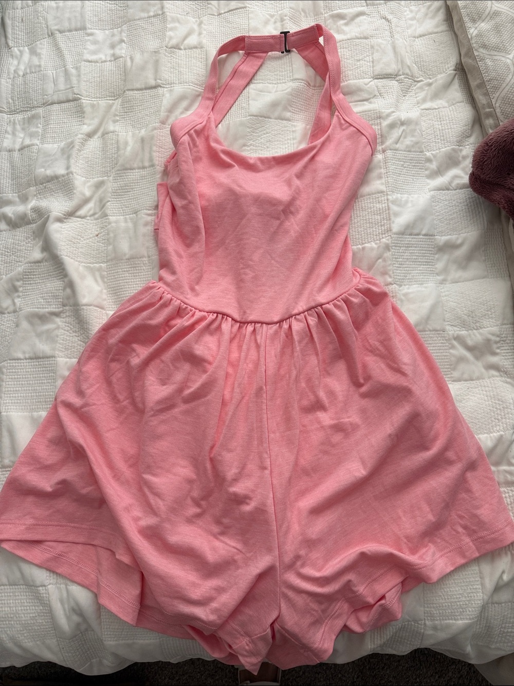 HALARA Pink Twist Halter Romper with built-in shorts